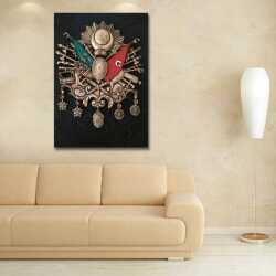 Siyah Fon Üstüne Osmanlı Arması Kanvas Tablo - 