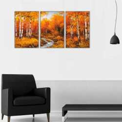 Sonbahar Manzarsı ve Akarsu Parçalı Kanvas Tablo - 