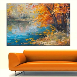 Sonbahar ve Akarsu Yağlıboya Kanvas Tablo - 