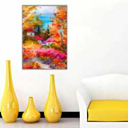 Sonbahar ve Evler Kanvas Tablo - 