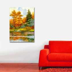 Sonbahar ve Göl Kıyısı Kanvas Tablo - 
