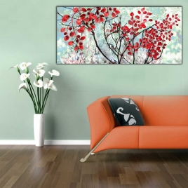 Sonbahar ve Yapraklar Panoramik Kanvas Tablo - 