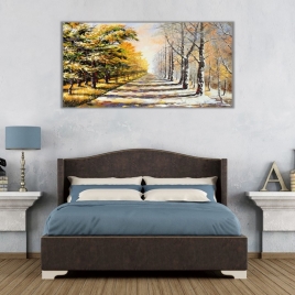 Sonbaharda Orman Yolu Panoramik Kanvas Tablo - 