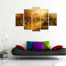 Sonbaharda Orman Yolu Takım Kanvas Tablo - 