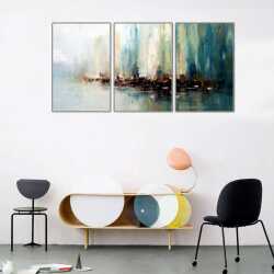 Soyut Deniz ve Tekneler Parçalı Kanvas Tablo - 