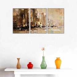 Soyut Koyu Renkler Deniz ve Tekneler Parçalı Kanvas Tablo - 