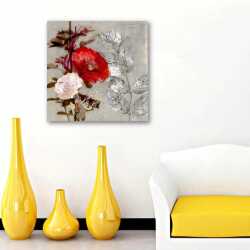 Soyut Metalik Renkler Üzerine Güller Kanvas Tablo - 