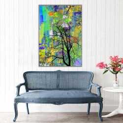 Soyut Renkler Üzerine Ağaç Dalları Kanvas Tablo - 