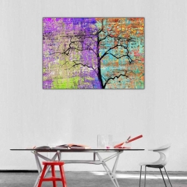 Soyut Renkler Üzerine Ağaç Figürü Tablosu 1 - 