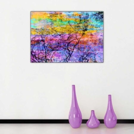 Soyut Renkler Üzerine Ağaç Figürü Tablosu - 