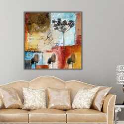 Soyut Renkler Üzerine Kuruyan Otlar Kanvas Tablo - 