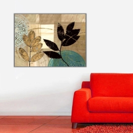 Soyut Renkler Üzerine Yapraklar Kanvas Tablo 1 - 