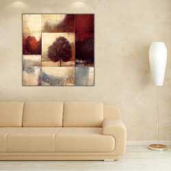 Soyut Renkler ve Kolaj Ağaçlar Kanvas Tablo 1 - 