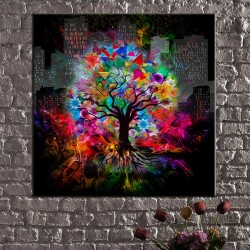 Soyut Renkli Ağaç Kanvas Tablo - 