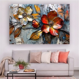 Soyut Yağlı Boya Çiçekler Kanvas Tablo - 