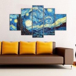 Starry Night - Gece Fırtınası Van Gogh 5 Parçalı Kanvas Tablo - Thumbnail