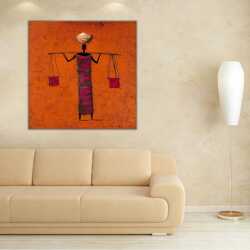 Su Taşıyan Afrikalı Kadın Etnik Kanvas Tablo - 