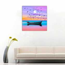 Tekne ve Kuş Sürüsü Kanvas Tablo - 