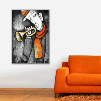 Trompet Çalan Müzisyen Kanvas Tablo