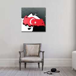 Türkiye Haritası ve Türk Bayrağı Kanvas Tablo - 