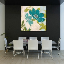 Türkuaz Çiçekler Kanvas Tablo - 
