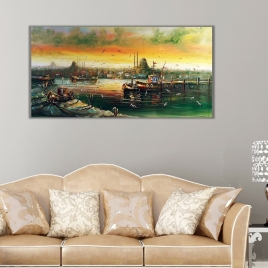 Üsküdar Salacak Sahil Yağlı Boya Panoramik Kanvas Tablo - 