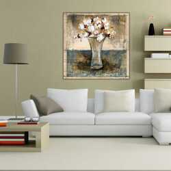 Vazo ve Beyaz Çiçekler Kanvas Tablo 1 - 
