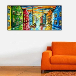 Venedik Renkleri Panoramik Kanvas Tablo - 