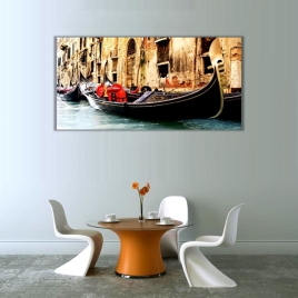 Venedik Sokakları ve Sandal Panoramik Kanvas Tablo - 