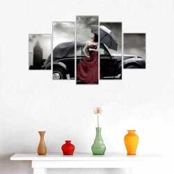 Vintage Araba ve Kadın Kanvas Tablo - 