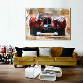 Vintage Kırmızı Araba Kanvas Tablo - 