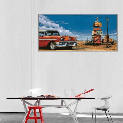 Vintage Otomobil Panoramik Kanvas Tablo