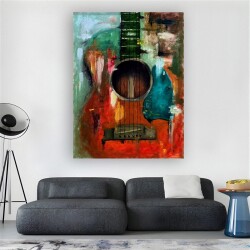 Yağlı Boya Gitar Kanvas Tablo - 