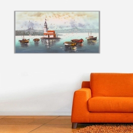 Yağlı Boya Kız Kulesi Manzarası Panoramik Kanvas Tablo - 