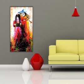 Yağlı boya Müzisyenler Dikey Panoramik Kanvas Tablo - 