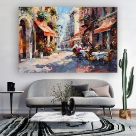 Yağlı Boya Sokak Manzarası Kanvas Tablo - 