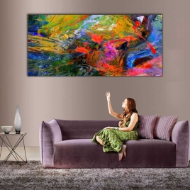 Yağlıboya Soyut Çalışma Panoramik Kanvas Tablo - 