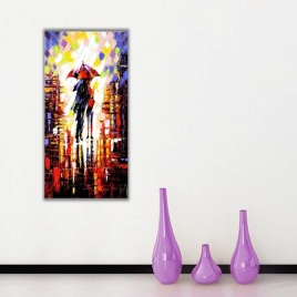 Yağmurda Yürüyen Çift Dikey Panoramik Kanvas Tablo - 