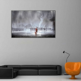 Yağmurda Yürüyen Çift Kanvas Tablo - 