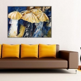 Yağmurda Yürüyen İnsanlar Kanvas Tablo - 