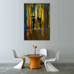 Yağmurda Yürüyen İnsanlar Pastel Kanvas Tablo - 