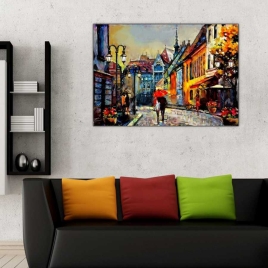 Yağmurda Yürüyüş Yapan Çiftler Tablosu - 