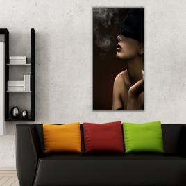 Yan Portre Kadın Dikey Panoramik Kanvas Tablo - 