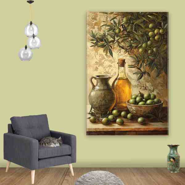 Zeytin Ağacı ve Sızma Zeytinyağı Kanvas Tablo - 1