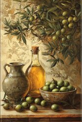 Zeytin Ağacı ve Sızma Zeytinyağı Kanvas Tablo - 2